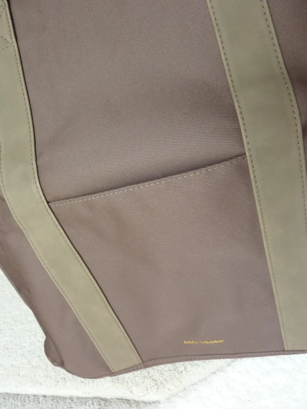 NEW Paco Rabanne Brown Overnight Weekend Canvas Travel Bag Foldable Gold Accent